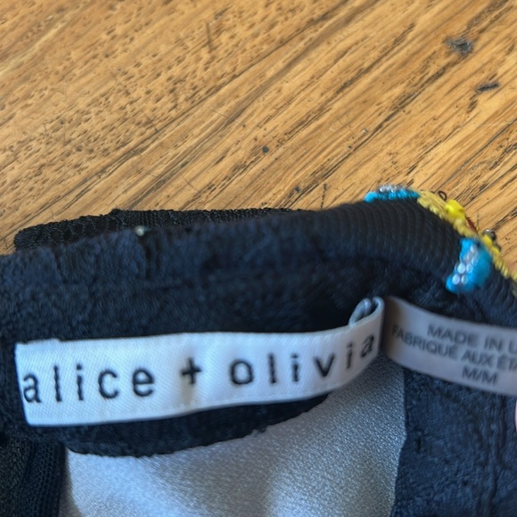 ALICE + OLIVIA Collared Beaded Bodysuit Long Black Lace Top Floral Embroidery M - Picture 6 of 14